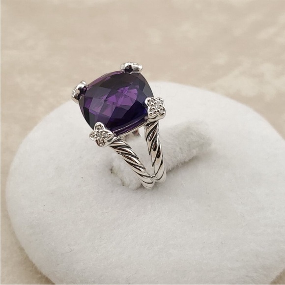 David Yurman 15mm cushion on point ring size 8 in Amethyst with diamonds . 💜💜💜 - Picture 3 of 6